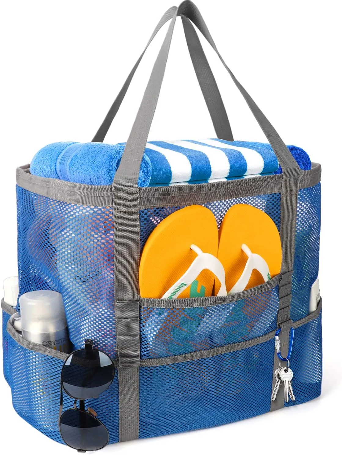 Mesh Beach Bag, Large Beach Bag Swimming Bag Foldable Mesh Tote for Your Family Beach Trip