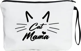 METALPHA Cute Makeup Bag for Purse Cat Lover Gift Canvas Make Up Bag Zipper Large Pencil Pouch Bag with Wrist Strap, Cat Mama Cosmetic Bags Makeup Pouch