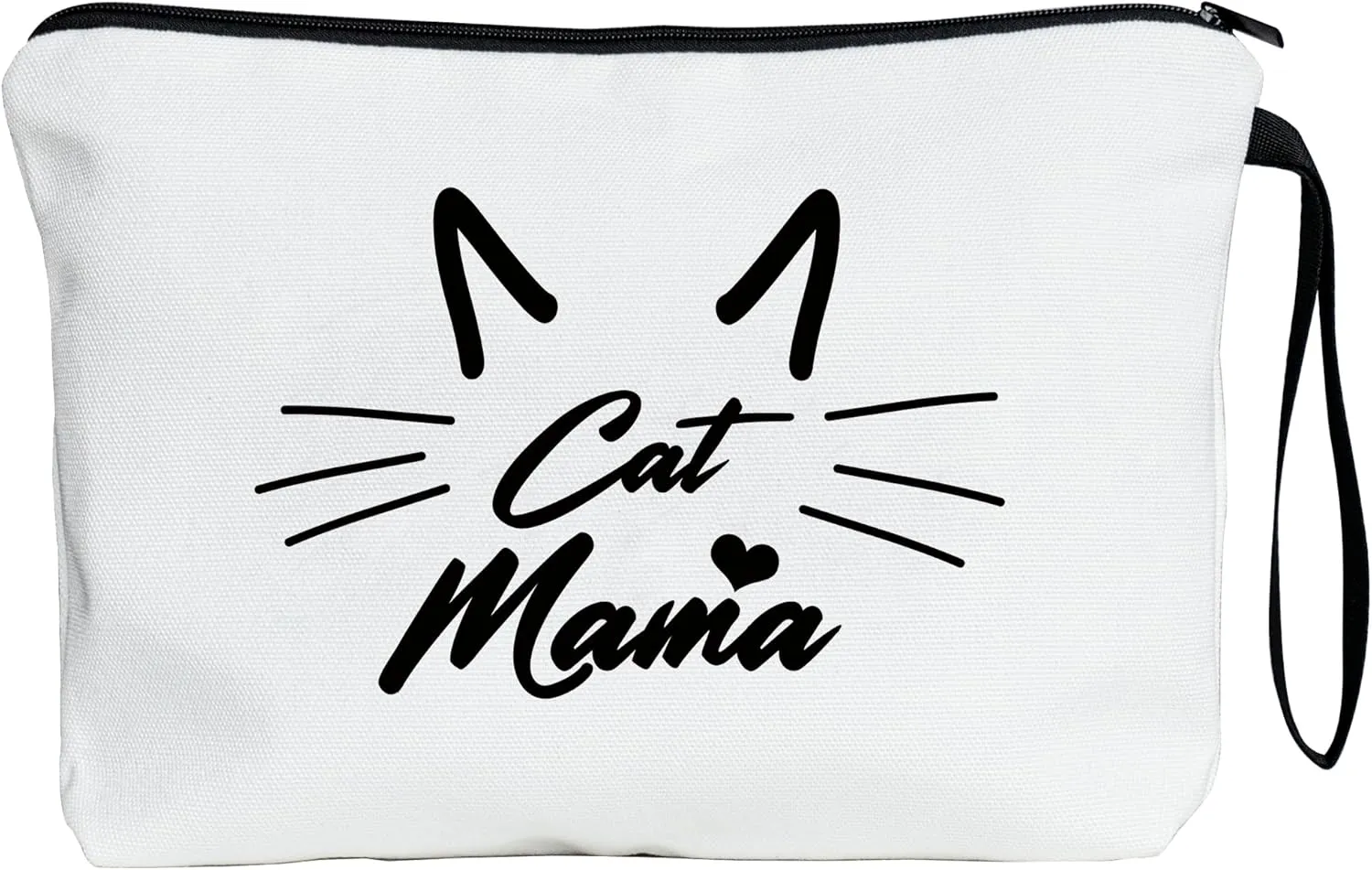 METALPHA Cute Makeup Bag for Purse Cat Lover Gift Canvas Make Up Bag Zipper Large Pencil Pouch Bag with Wrist Strap, Cat Mama Cosmetic Bags Makeup Pouch
