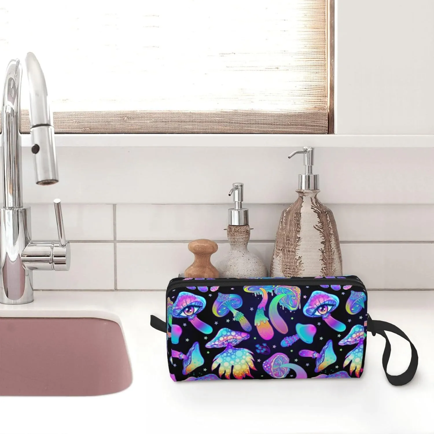 Mushroom Cool Makeup Bag Organizer Small Cosmetic Bags Portable Travel Toiletry Bag With Handle Simple Accessories Storage Zipper Pouch For Women Girl