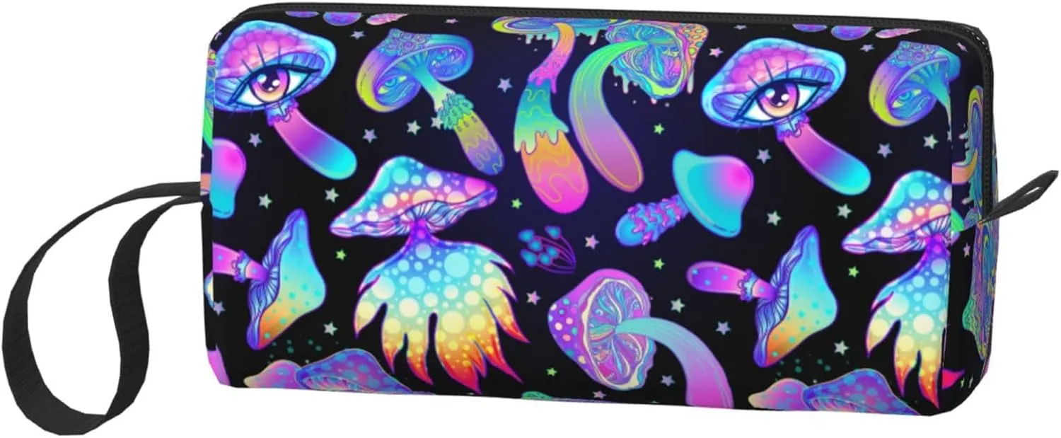 Mushroom Cool Makeup Bag Organizer Small Cosmetic Bags Portable Travel Toiletry Bag With Handle Simple Accessories Storage Zipper Pouch For Women Girl