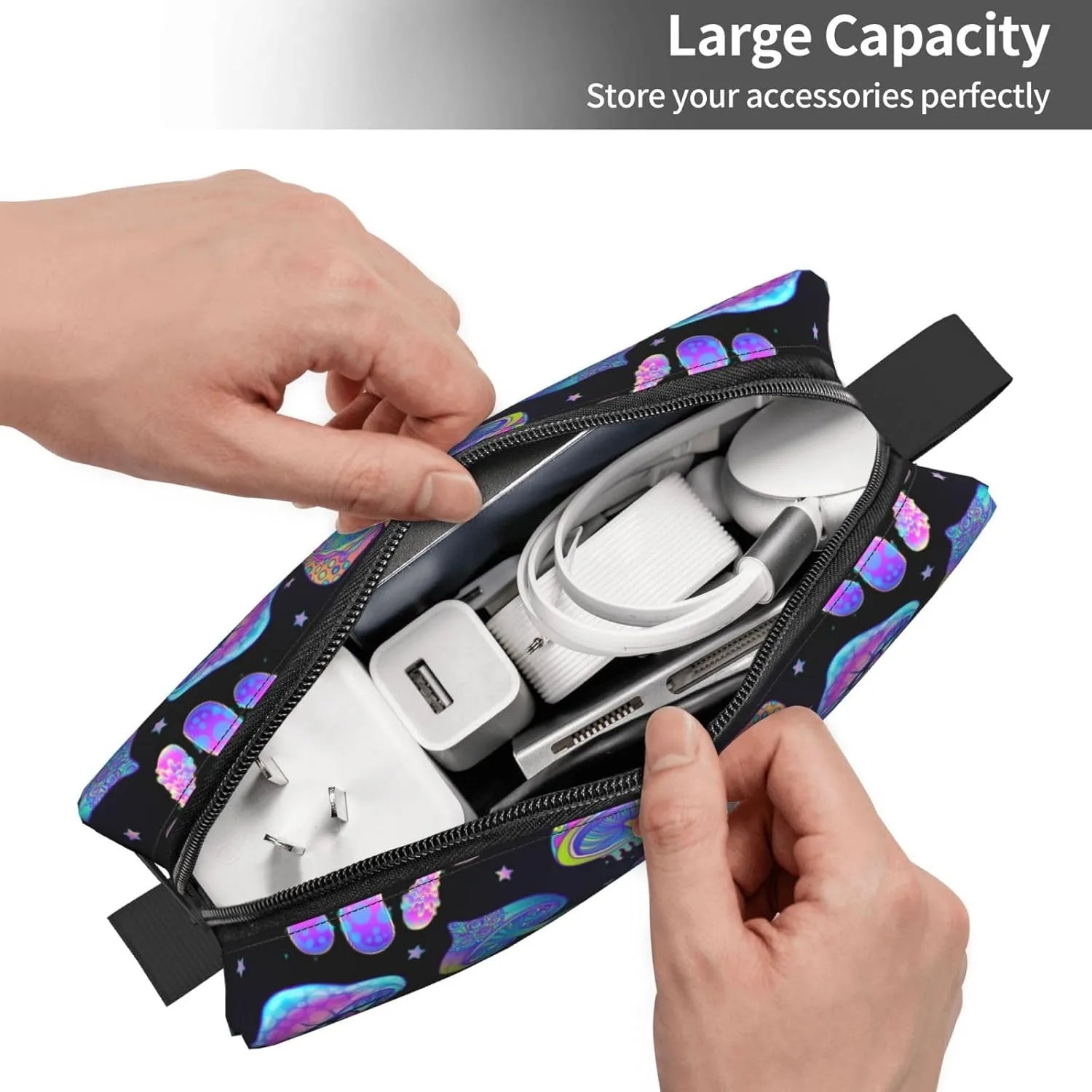 Mushroom Cool Makeup Bag Organizer Small Cosmetic Bags Portable Travel Toiletry Bag With Handle Simple Accessories Storage Zipper Pouch For Women Girl
