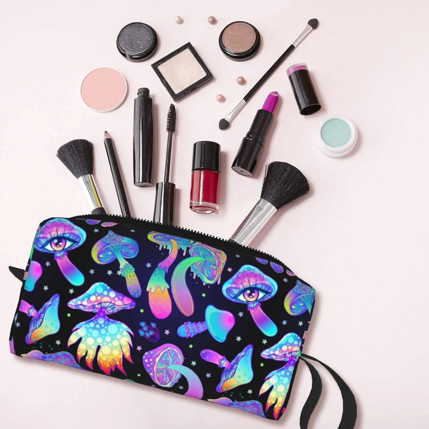 Mushroom Cool Makeup Bag Organizer Small Cosmetic Bags Portable Travel Toiletry Bag With Handle Simple Accessories Storage Zipper Pouch For Women Girl