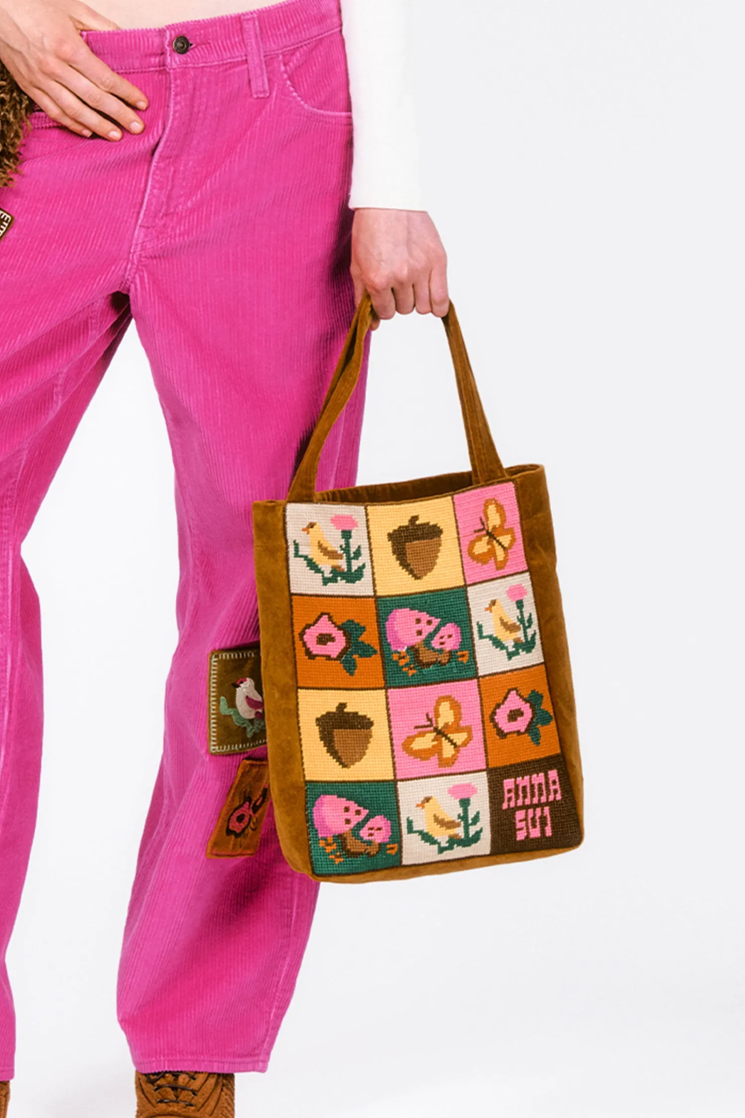Needlepoint and Velveteen Tote Bag