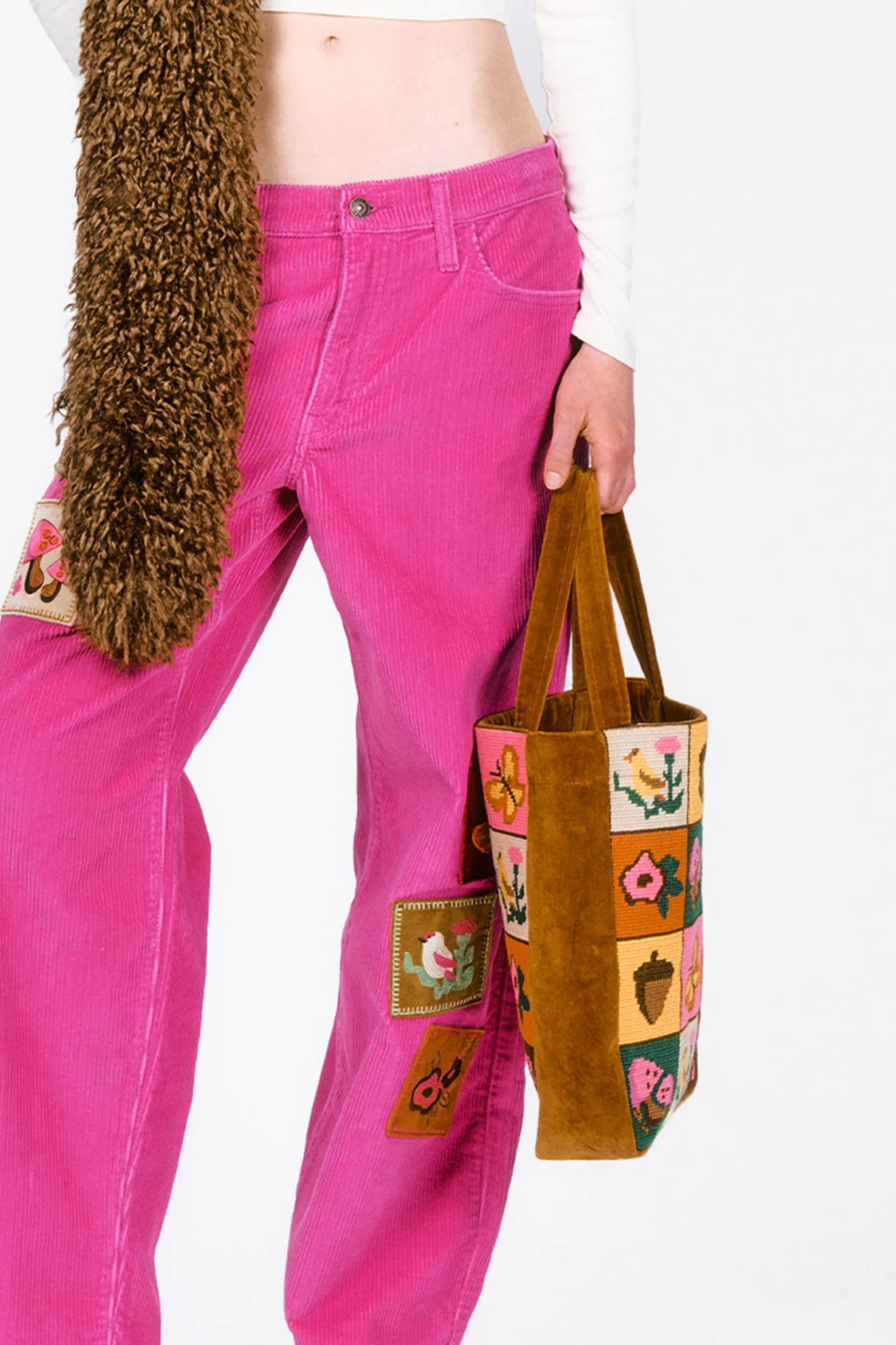 Needlepoint and Velveteen Tote Bag