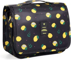 Pengxiaomei Toiletry Bag, Waterproof Hanging Cosmetic Bag Portable Travel Makeup Pouch athroom Bag Stocking Stuffers for Women Christmas Gifts(Black Lemon)