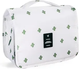Pengxiaomei Toiletry Bag, Waterproof Hanging Cosmetic Bag Portable Travel Makeup Pouch Multifunction Handle Travel Bathroom Bag Stocking Stuffers for Women and Girls Christmas Gifts(Cactus White)