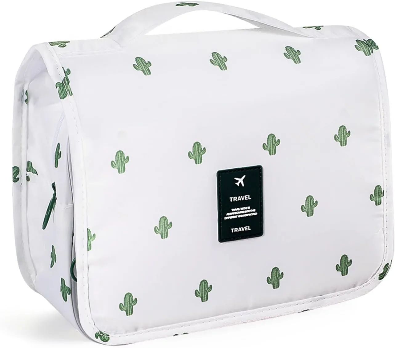 Pengxiaomei Toiletry Bag, Waterproof Hanging Cosmetic Bag Portable Travel Makeup Pouch Multifunction Handle Travel Bathroom Bag Stocking Stuffers for Women and Girls Christmas Gifts(Cactus White)