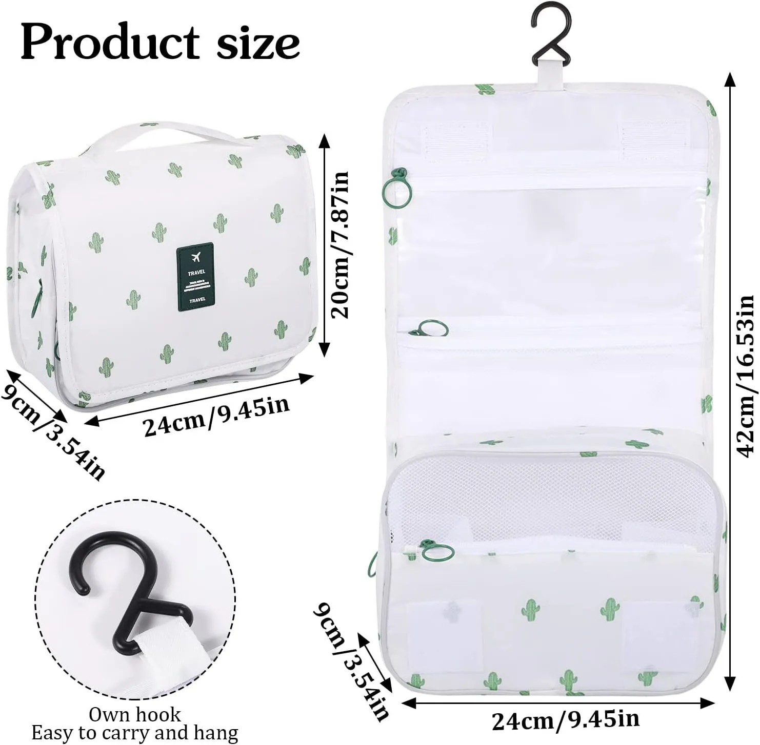 Pengxiaomei Toiletry Bag, Waterproof Hanging Cosmetic Bag Portable Travel Makeup Pouch Multifunction Handle Travel Bathroom Bag Stocking Stuffers for Women and Girls Christmas Gifts(Cactus White)