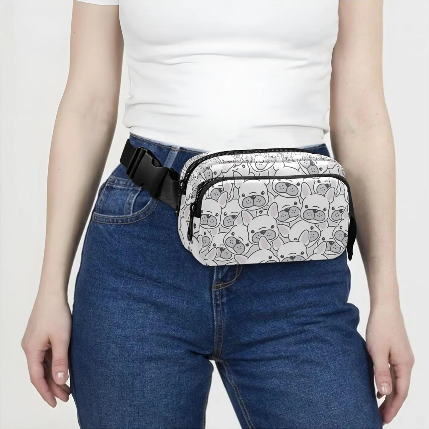 Personalized Black White Pug Dog Women Fanny Pack Waterproof Hip Bag Belt Purse Cute Waist Pouch for Women