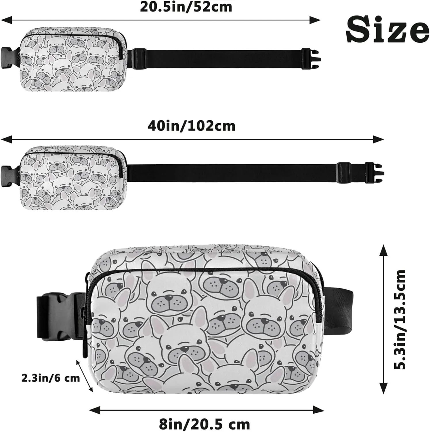 Personalized Black White Pug Dog Women Fanny Pack Waterproof Hip Bag Belt Purse Cute Waist Pouch for Women