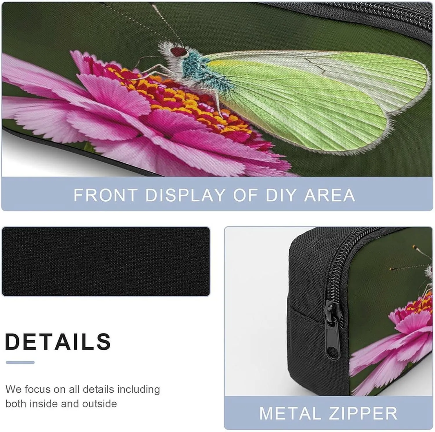 Portable Backpack Set with Lunch Bag & Pencil Case, Butterfly Carnation Print 3-in-1 Durable Work Bag,Adjustable Straps,Lightweight & Spacious