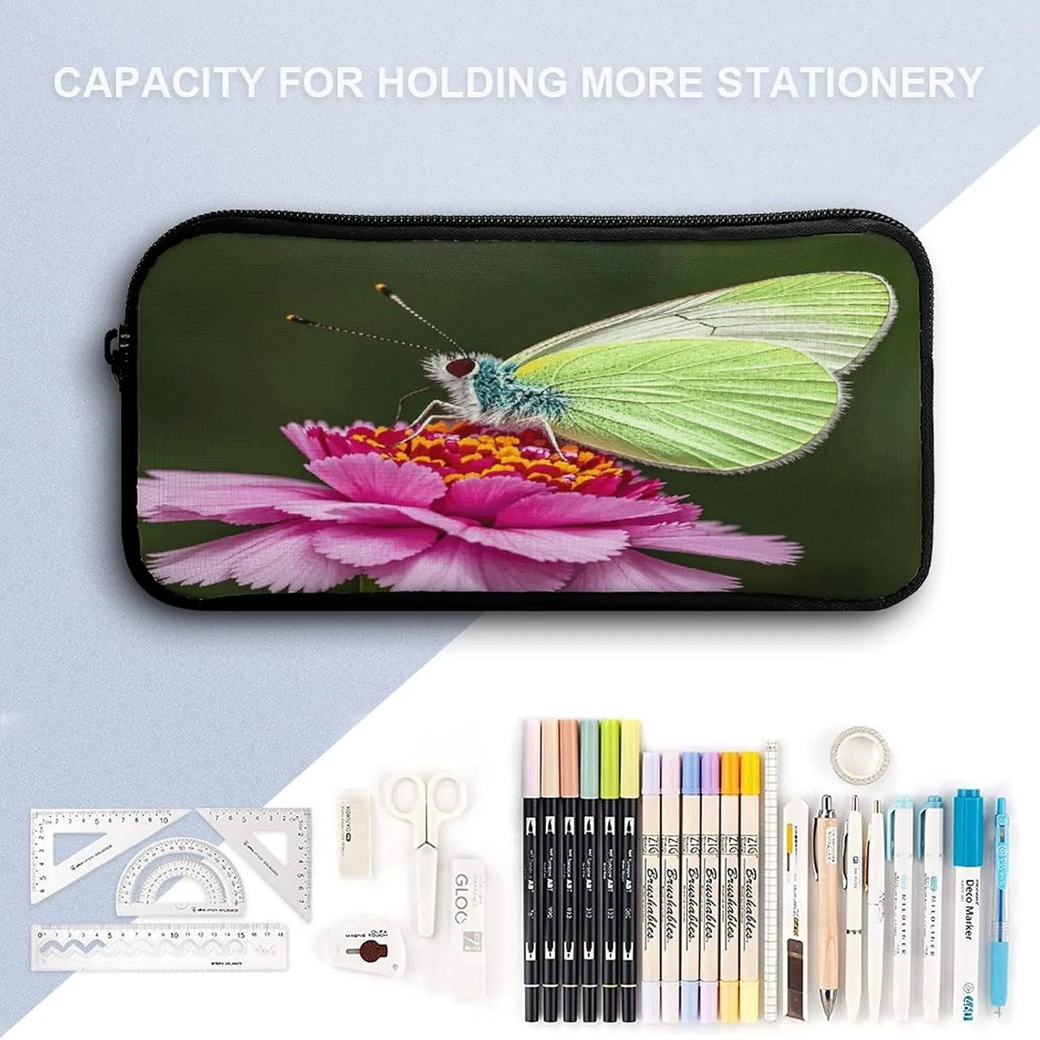 Portable Backpack Set with Lunch Bag & Pencil Case, Butterfly Carnation Print 3-in-1 Durable Work Bag,Adjustable Straps,Lightweight & Spacious