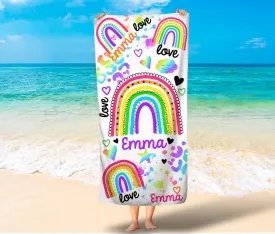 Rainbow Personalized Towel, Kids Beach Towel, Girls Rainbow Beach Towels, Girls Rainbow Bath Towels, Custom Name Girls Towels