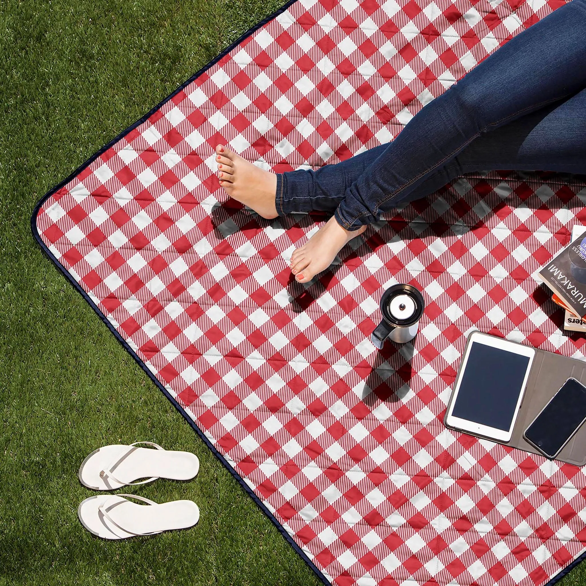 Red and White Check Outdoor Picnic Blanket