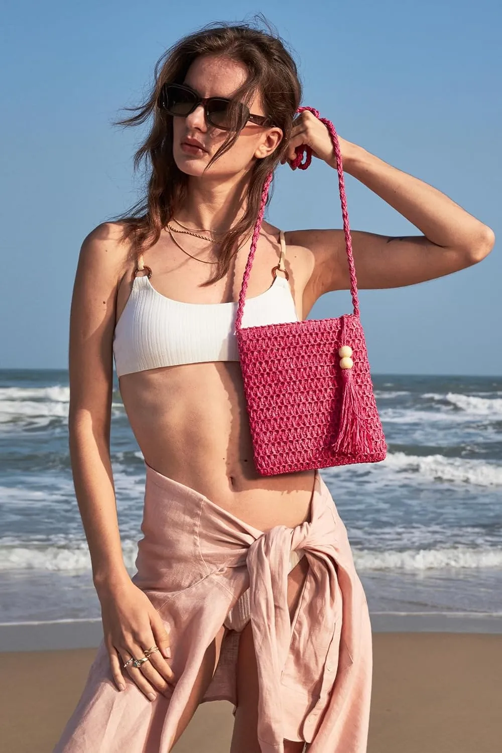 Small Beach Straw Purse For Women: Straw Bags Crossbody Shoulder Handbags - Raffia Woven Tote Purse For Summer Vacation