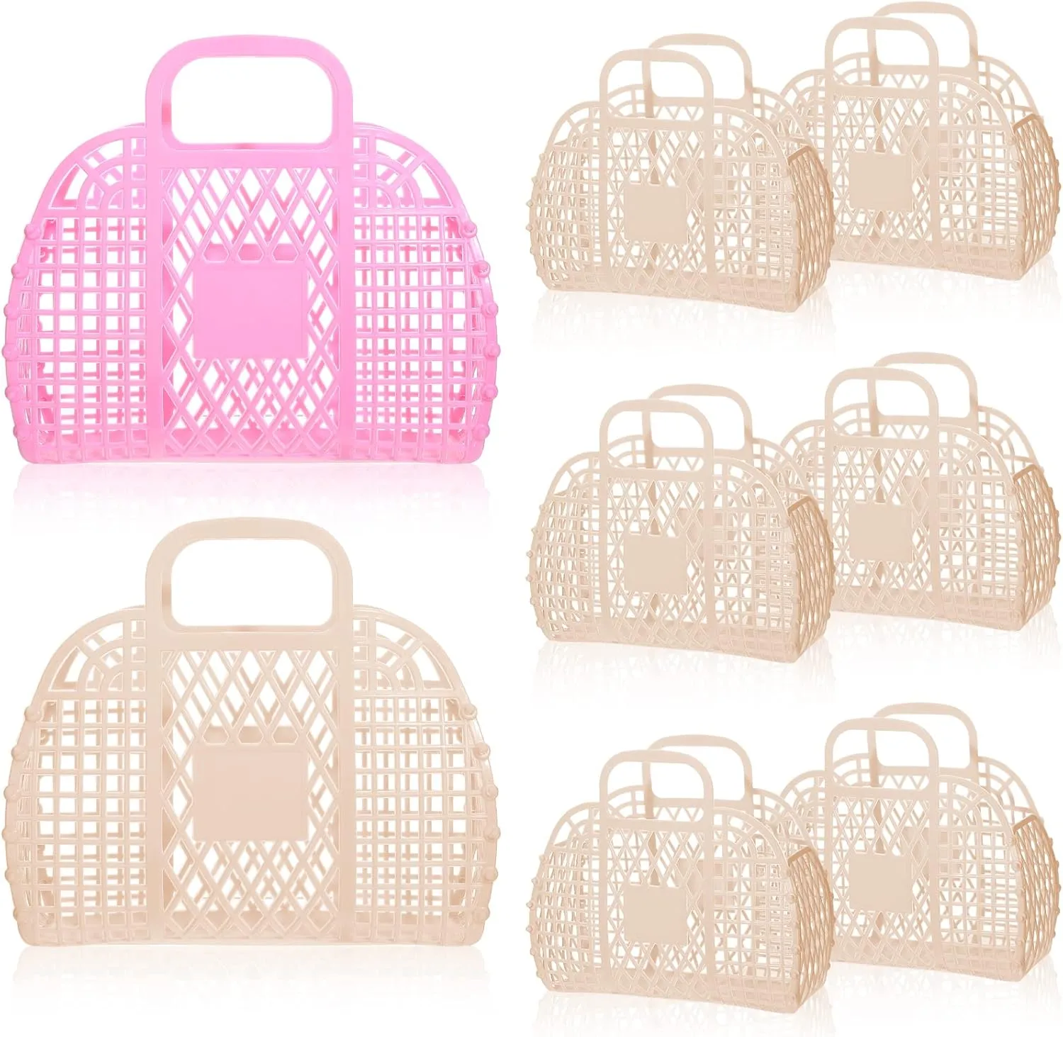 Tatuo 8 Pcs Jelly Purse Jelly Basket Beach Bags Reusable Handbags Plastic Easter Egg Basket for Women Girls kid