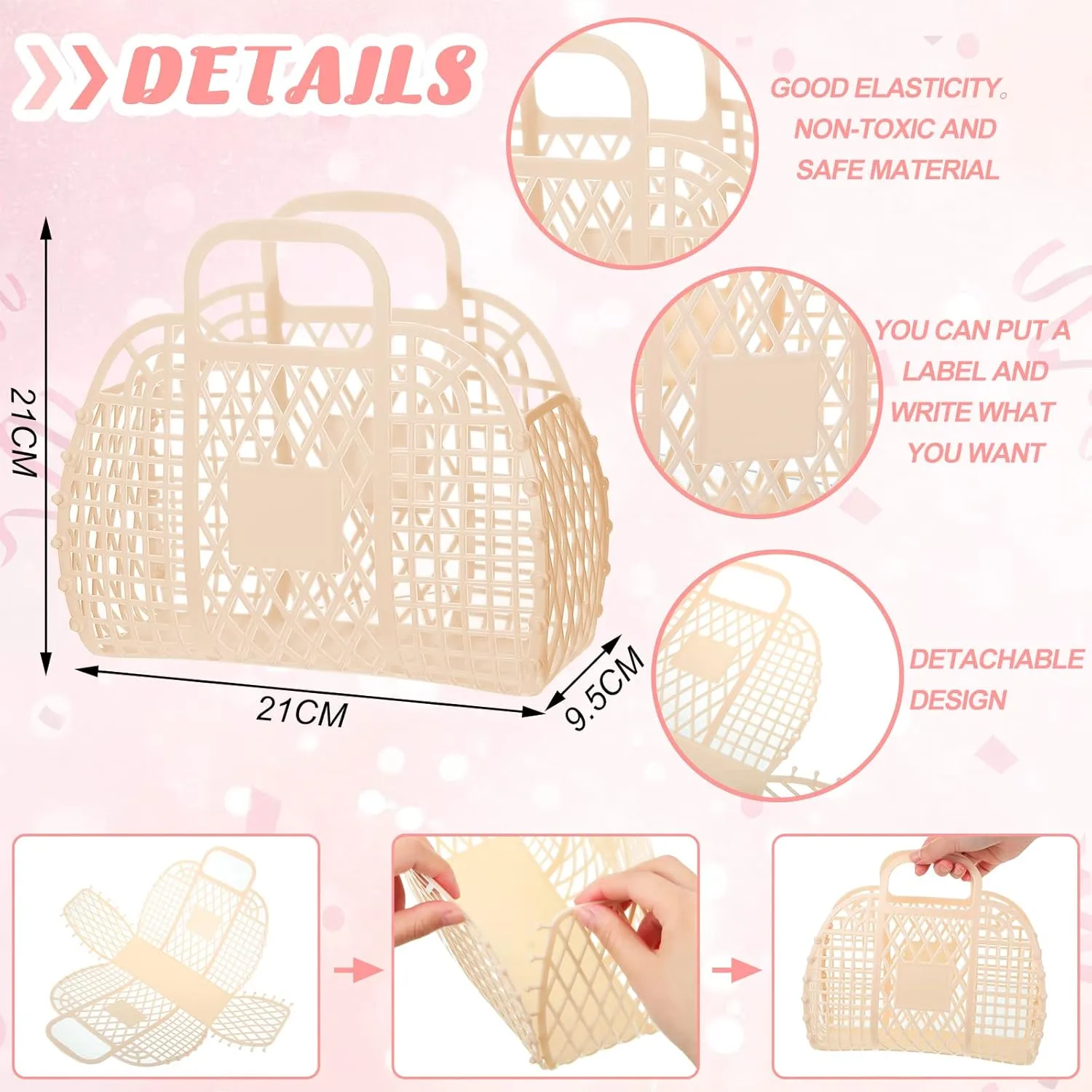 Tatuo 8 Pcs Jelly Purse Jelly Basket Beach Bags Reusable Handbags Plastic Easter Egg Basket for Women Girls kid