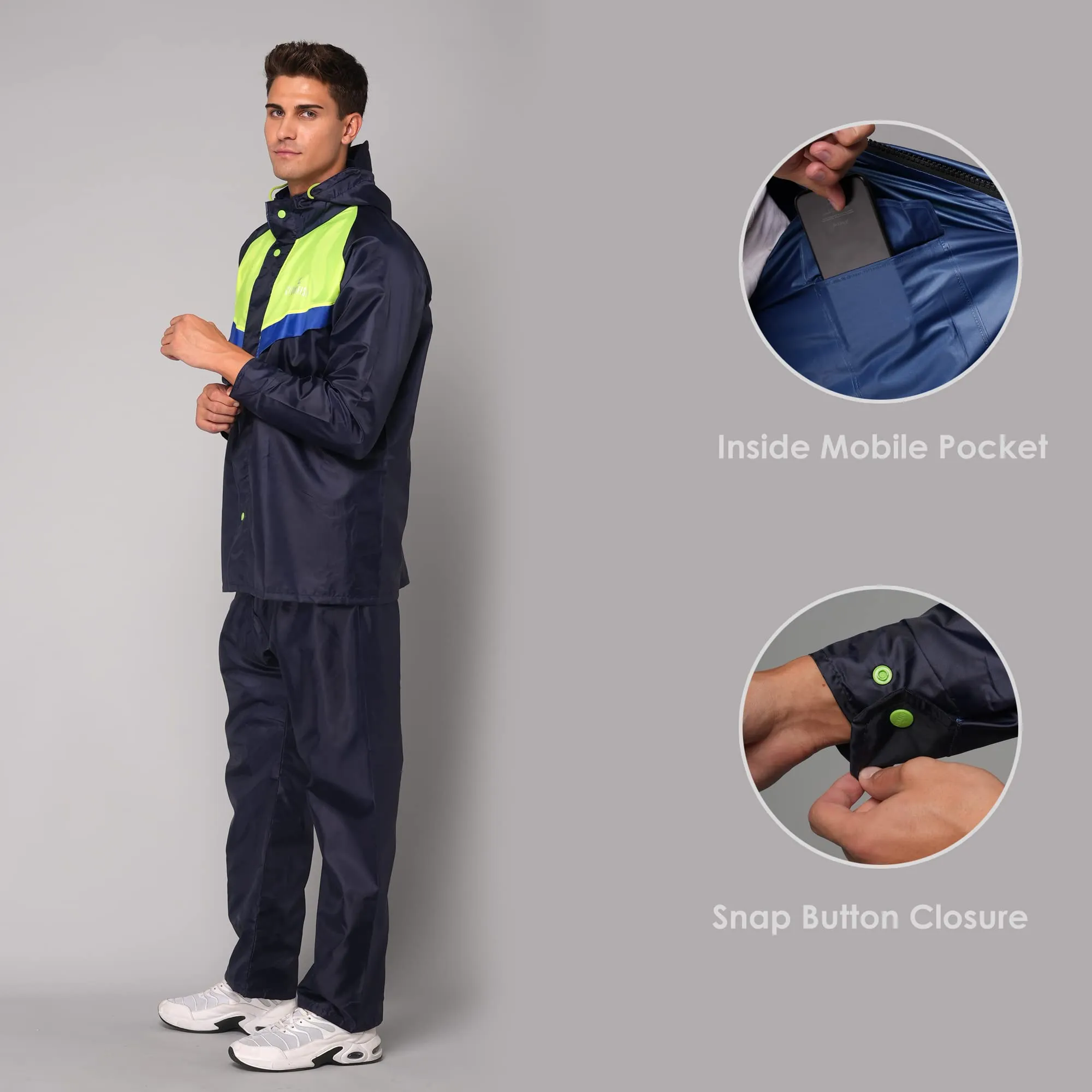 THE CLOWNFISH Sky Pro Series Men's Waterproof Polyester Double Coating Raincoat with Hood and Reflector Logo at Back. Set of Top and Bottom (Blue, XXXL)