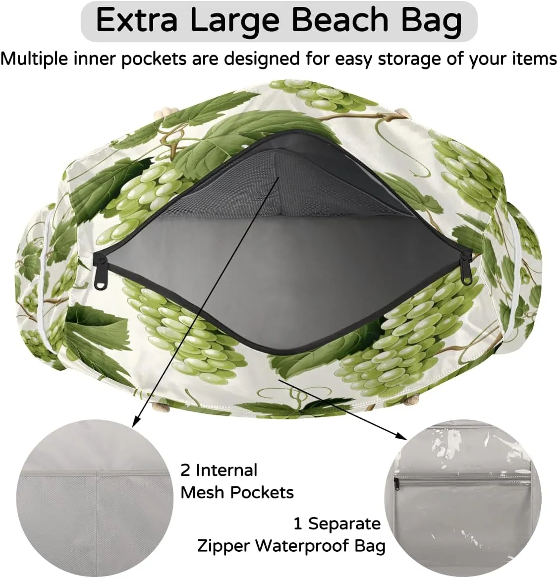 Tote Beach Bag for Women Large Zipper Beach Bags Waterproof Sandproof Cute Owls Gym Swim Pool Travel Bag