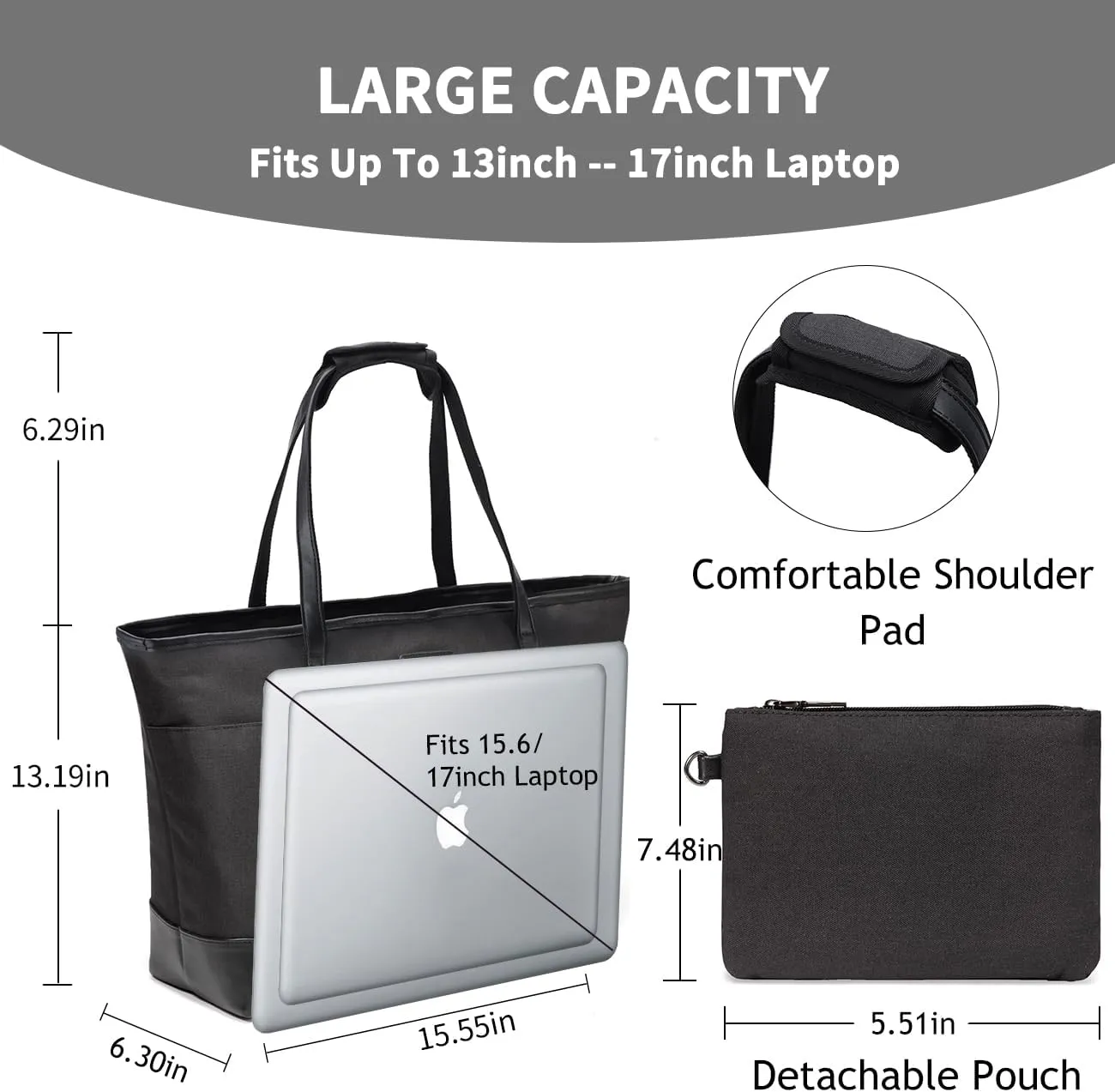 VASCHY Laptop Bag for Women, 15.6-17 Inch Lightweight Water Resistant Travel, Work,Teacher Tote Bag w Luggage Strap