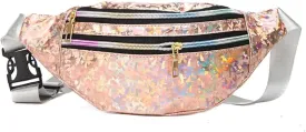 Waist Bags Women Silver Fanny Pack Female Belt Bag Black Geometric Waist Packs Laser Chest Bag Laser Bum Bag (Sequined Champagne)