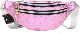 Waist Bags Women Silver Fanny Pack Female Belt Bag Black Geometric Waist Packs Laser Chest Bag Laser Bum Bag (Sequined pink)