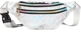 Waist Bags Women Silver Fanny Pack Female Belt Bag Black Geometric Waist Packs Laser Chest Bag Laser Bum Bag (Sequined silver)