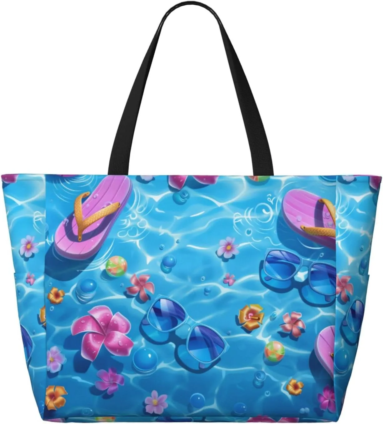 Women's Large Beach Bag Waterproof Travel Tote Bag with Pocket Sandproof Foldable Weekender Bags for Pool Vacation