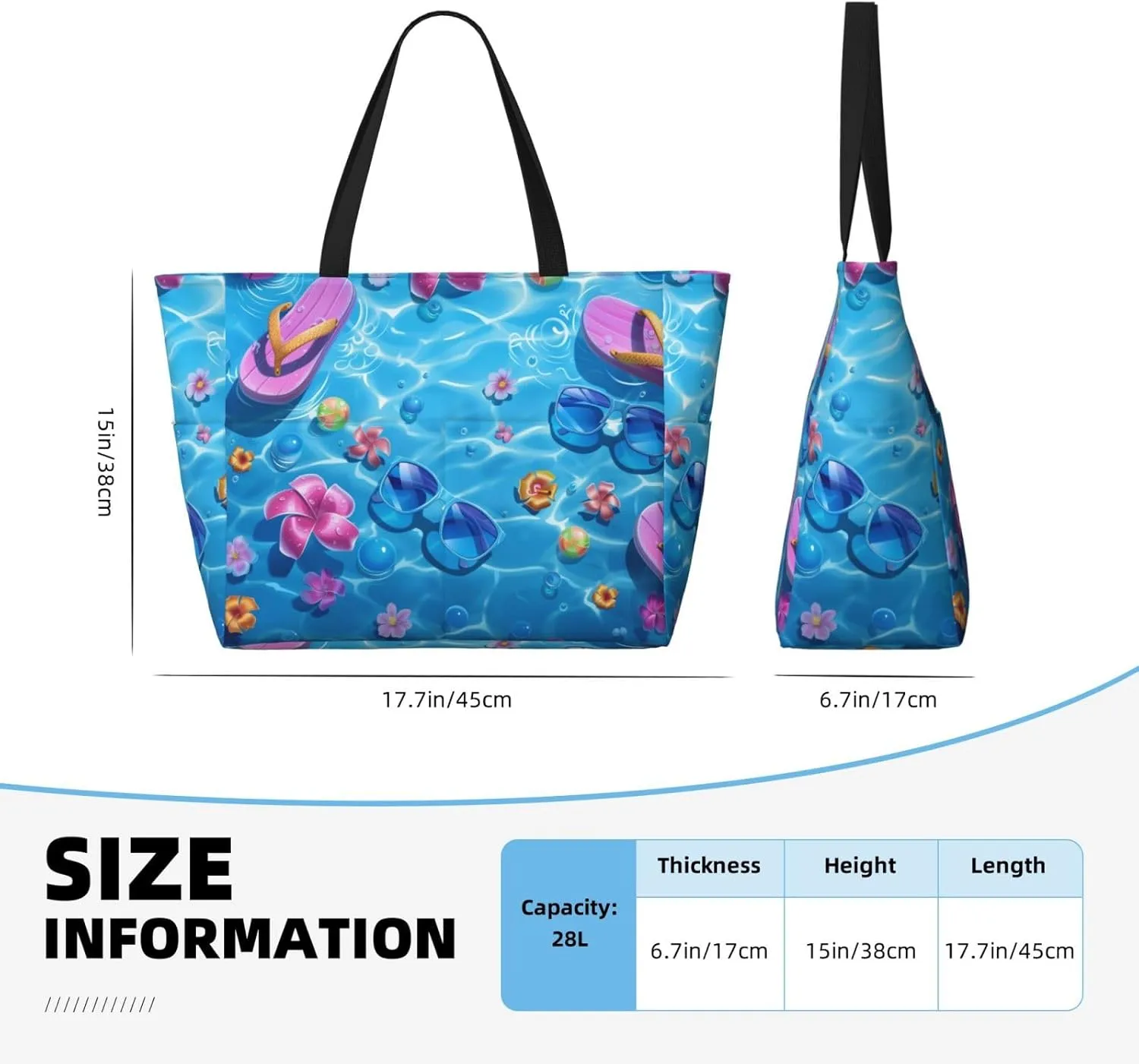 Women's Large Beach Bag Waterproof Travel Tote Bag with Pocket Sandproof Foldable Weekender Bags for Pool Vacation