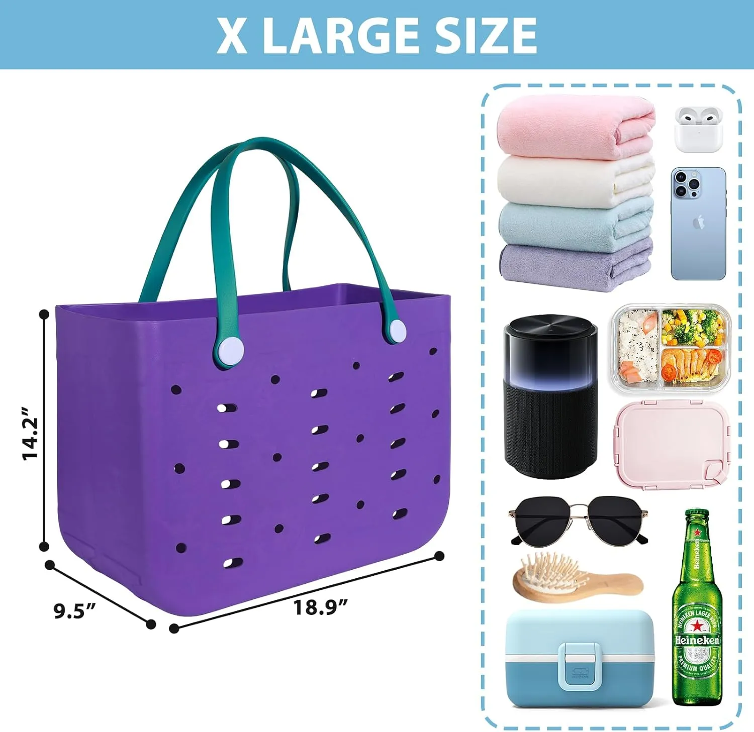 X-Large Rubber Beach Bag for Men & Women, Large Capacity Travel Tote Bag for the Beach Boat Pool