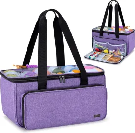 Yarwo Knitting Yarn Bag, Crochet Tote with Pocket for WIP projects, Knitting Needles(Up to 14) and Skeins of Yarn, Purple (Bag Only)