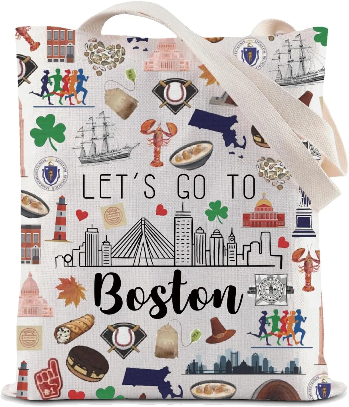 ZJXHPO Boston Trip Tote Bag Boston Colorado Road Trip Reusable Grocery Tote Bag Boston Souvenir Boston Vacation Travel Gift